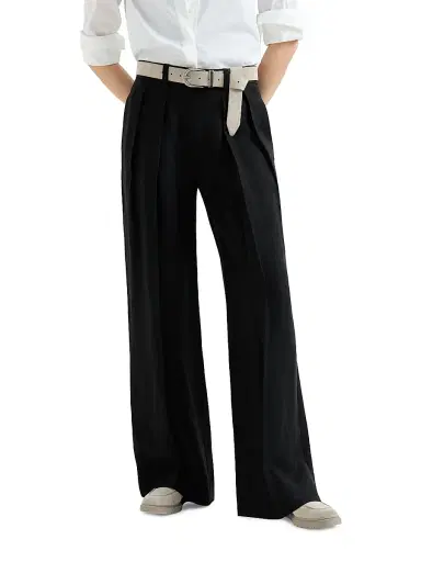 Brunello Cucinelli Women's Viscose and Linen Fluid Twill Sartorial Wide Trousers - Black - Size 10 | Thumbnail 2 Brunello Cucinelli Women's Viscose and Linen Fluid Twill Sartorial Wide Trousers - Black - Size 10 | Thumbnail 2