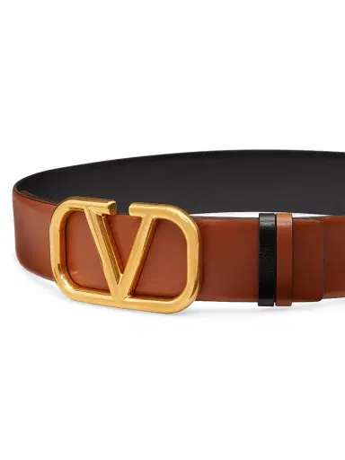 Valentino Garavani Women's Reversible VLogo Signature Belt in Calfskin 40MM - Saddle Brown Black | Thumbnail 2