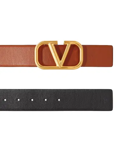 Valentino Garavani Women's Reversible VLogo Signature Belt in Calfskin 40MM - Saddle Brown Black | Thumbnail 3