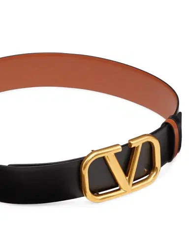 Valentino Garavani Women's Reversible VLogo Signature Belt in Calfskin 40MM - Saddle Brown Black | Thumbnail 4