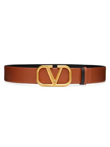 Valentino Garavani Women's Reversible VLogo Signature Belt in Calfskin 40MM - Saddle Brown Black | Thumbnail 1