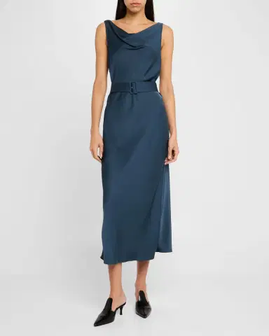 Lapointe Cowl-Neck Belted Satin Midi Dress | Thumbnail 2