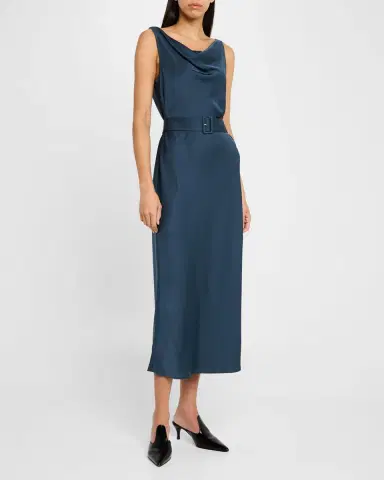 Lapointe Cowl-Neck Belted Satin Midi Dress | Thumbnail 4