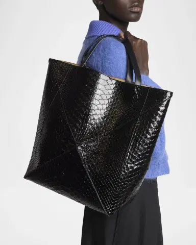 Loewe Puzzle Fold Large Patent Python-Embossed Tote Bag | Thumbnail 4 Loewe Puzzle Fold Large Patent Python-Embossed Tote Bag | Thumbnail 4