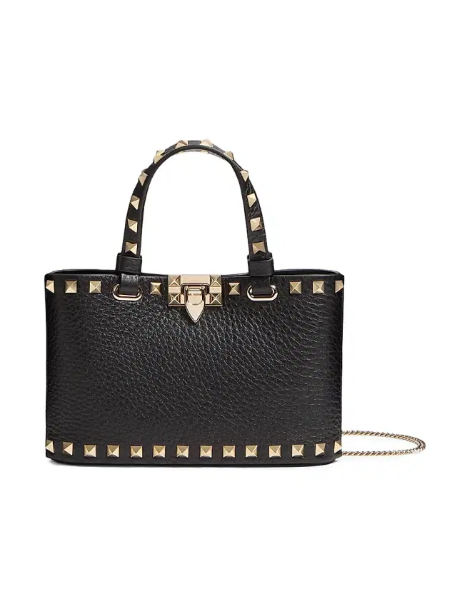 Valentino Garavani Women's Mini Rockstud Shopping Bag in Grainy Calfskin - Black