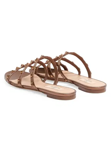 Valentino Garavani Women's Rockstud Flat Metallic Nappa Slide Sandals - Bronze - Size 11.5 | Thumbnail 3