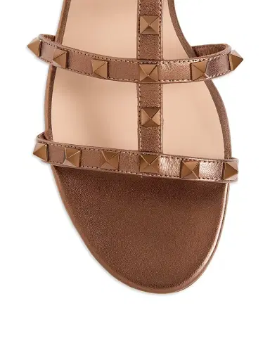 Valentino Garavani Women's Rockstud Flat Metallic Nappa Slide Sandals - Bronze - Size 11.5 | Thumbnail 5