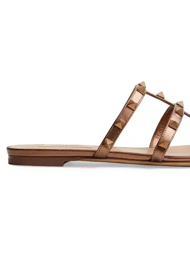 Valentino Garavani Women's Rockstud Flat Metallic Nappa Slide Sandals - Bronze - Size 11.5 | Thumbnail 6