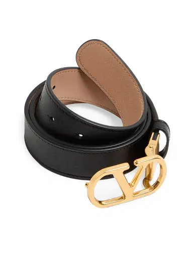 Valentino Garavani Women's Vlogo Signature Reversible Shiny Calfskin Belt 30MM - Black Pink - Size Large | Thumbnail 3 Valentino Garavani Women's Vlogo Signature Reversible Shiny Calfskin Belt 30MM - Black Pink - Size Large | Thumbnail 3