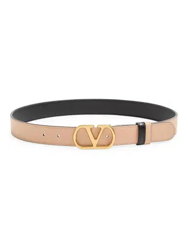 Valentino Garavani Women's Vlogo Signature Reversible Shiny Calfskin Belt 30MM - Black Pink - Size Large | Thumbnail 4 Valentino Garavani Women's Vlogo Signature Reversible Shiny Calfskin Belt 30MM - Black Pink - Size Large | Thumbnail 4
