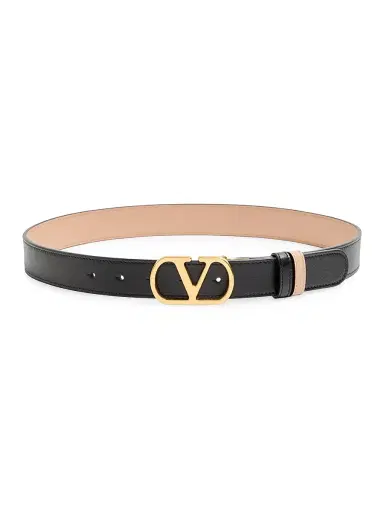 Valentino Garavani Women's Vlogo Signature Reversible Shiny Calfskin Belt 30MM - Black Pink - Size Large | Thumbnail 1 Valentino Garavani Women's Vlogo Signature Reversible Shiny Calfskin Belt 30MM - Black Pink - Size Large | Thumbnail 1