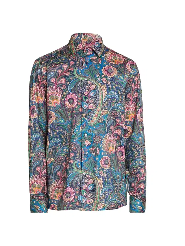 Etro Men's Roma Paisley Cotton Button-Front Shirt - Stampa Blue