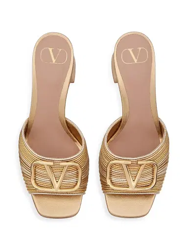 Valentino Garavani Women's Metallic VLogo Signature Slide Sandals 60MM - Gold - Size 7 | Thumbnail 4 Valentino Garavani Women's Metallic VLogo Signature Slide Sandals 60MM - Gold - Size 7 | Thumbnail 4