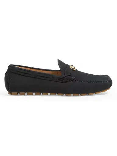 Valentino Garavani Men's Driver Fastaway Loafers in Deerskin Suede - Black - Size 7 | Thumbnail 1 Valentino Garavani Men's Driver Fastaway Loafers in Deerskin Suede - Black - Size 7 | Thumbnail 1