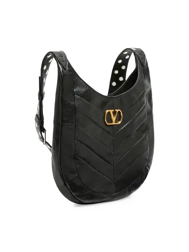 Valentino Garavani Women's Hoboho Hobo Bag in Chevron-Patterned Nappa Leather - Black | Thumbnail 4