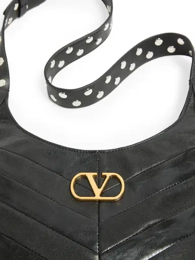 Valentino Garavani Women's Hoboho Hobo Bag in Chevron-Patterned Nappa Leather - Black | Thumbnail 7