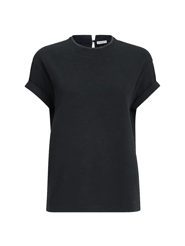 Brunello Cucinelli Women's Stretch Cotton Jersey T Shirt with Monili - Anthracite