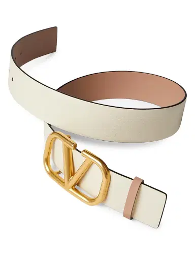 Valentino Garavani Women's Reversible VLogo Signature Belt in Calfskin 40MM - Rose White | Thumbnail 2