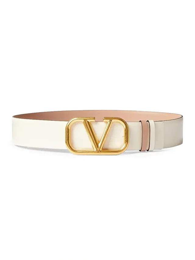 Valentino Garavani Women's Reversible VLogo Signature Belt in Glossy Calfskin 40MM - Rose White