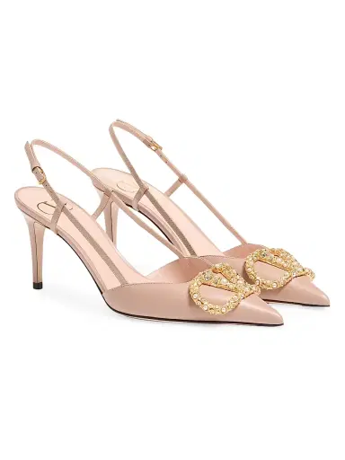 Valentino Garavani Women's VLogo Signature Slingback Calfskin 80MM Pumps - Rose Cannelle | Thumbnail 2 Valentino Garavani Women's VLogo Signature Slingback Calfskin 80MM Pumps - Rose Cannelle | Thumbnail 2