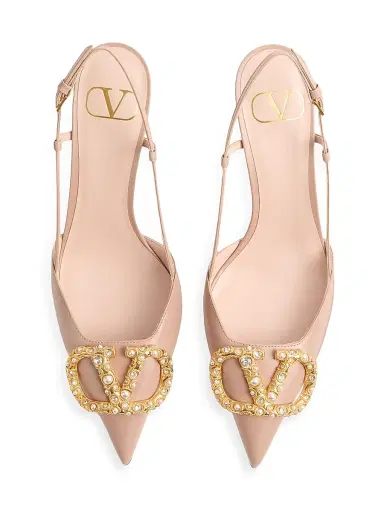 Valentino Garavani Women's VLogo Signature Slingback Calfskin 80MM Pumps - Rose Cannelle | Thumbnail 4 Valentino Garavani Women's VLogo Signature Slingback Calfskin 80MM Pumps - Rose Cannelle | Thumbnail 4