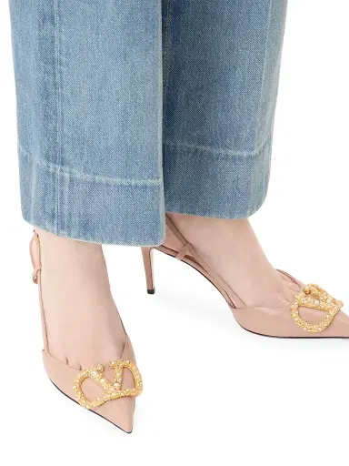 Valentino Garavani Women's VLogo Signature Slingback Calfskin 80MM Pumps - Rose Cannelle | Thumbnail 7 Valentino Garavani Women's VLogo Signature Slingback Calfskin 80MM Pumps - Rose Cannelle | Thumbnail 7
