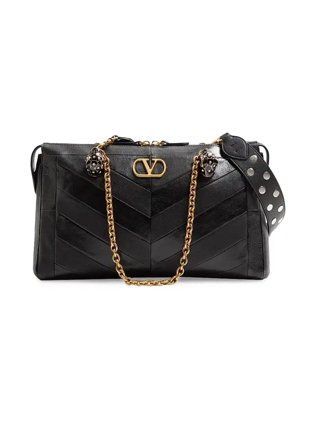 Valentino Garavani Women's Panthea Shoulder Bag in Nappa Leather with Chevron Pattern - Black