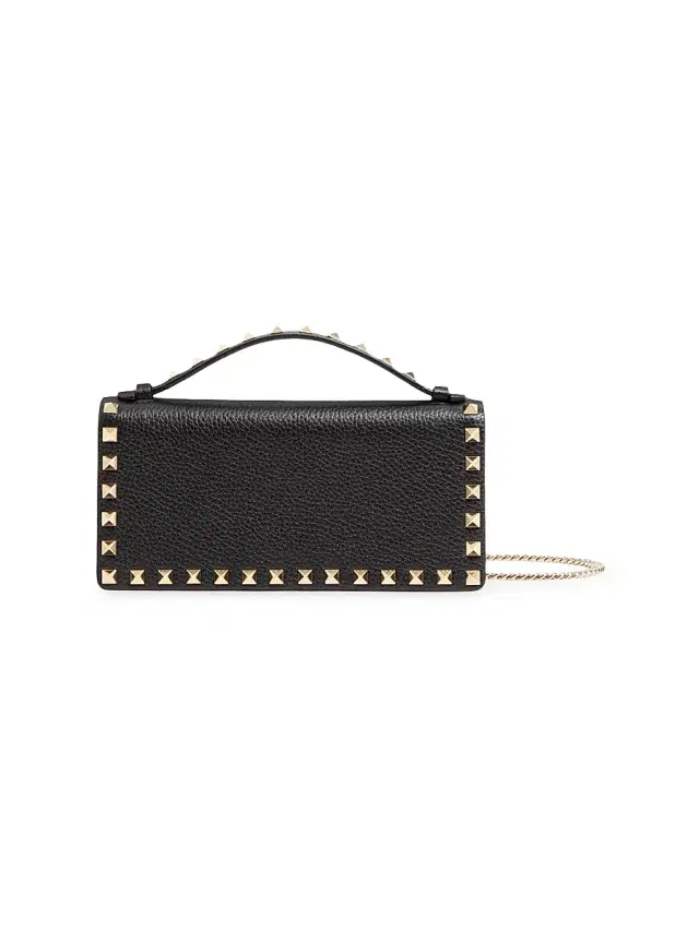 Valentino Garavani Women's Rockstud Wallet with Chain in Grainy Calfskin - Black