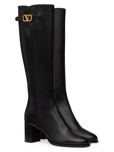 Valentino Garavani Women's VLogo Signature Calfskin Boots 70MM - Black - Size 7 | Thumbnail 2