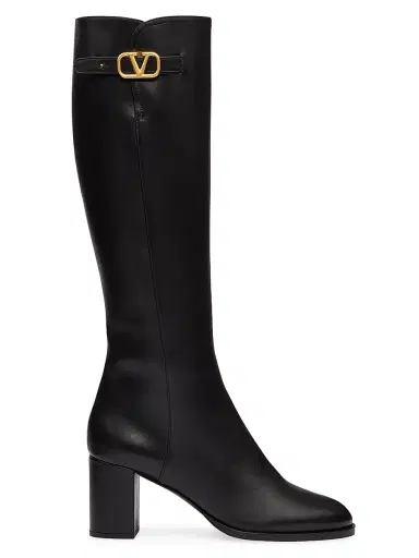 Valentino Garavani Women's VLogo Signature Calfskin Boots 70MM - Black - Size 7 | Thumbnail 1