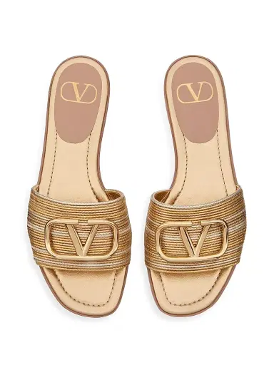 Valentino Garavani Women's VLogo Signature Metallic Leather Slide Sandals - Gold - Size 7 | Thumbnail 3 Valentino Garavani Women's VLogo Signature Metallic Leather Slide Sandals - Gold - Size 7 | Thumbnail 3
