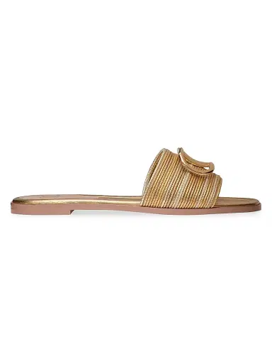 Valentino Garavani Women's VLogo Signature Metallic Leather Slide Sandals - Gold - Size 7 | Thumbnail 1 Valentino Garavani Women's VLogo Signature Metallic Leather Slide Sandals - Gold - Size 7 | Thumbnail 1