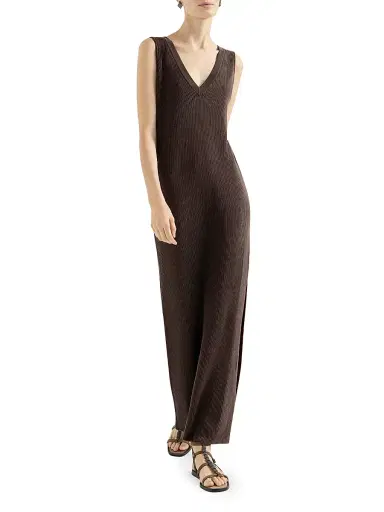 Brunello Cucinelli Women's Cotton Rib Knit Dress with Monili | Thumbnail 2