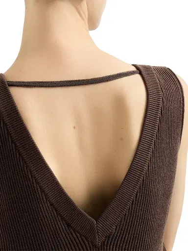 Brunello Cucinelli Women's Cotton Rib Knit Dress with Monili | Thumbnail 5