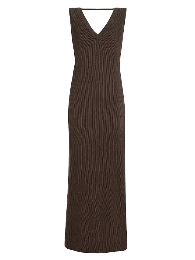 Brunello Cucinelli Women's Cotton Rib Knit Dress with Monili - Brown