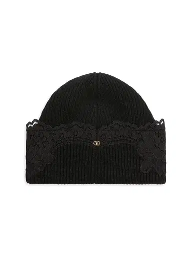 Valentino Garavani Women's Vlogo Signature Cashmere and Lace Beanie - Black | Thumbnail 2 Valentino Garavani Women's Vlogo Signature Cashmere and Lace Beanie - Black | Thumbnail 2