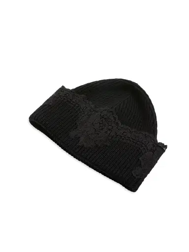 Valentino Garavani Women's Vlogo Signature Cashmere and Lace Beanie - Black | Thumbnail 3 Valentino Garavani Women's Vlogo Signature Cashmere and Lace Beanie - Black | Thumbnail 3