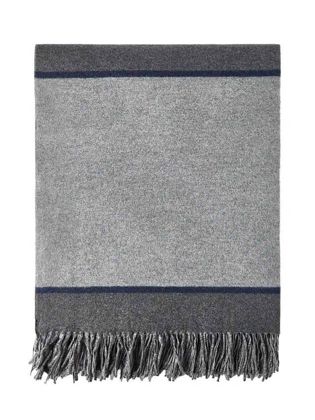 Brunello Cucinelli Silk Color Block Throw with Fringe - Medium Grey