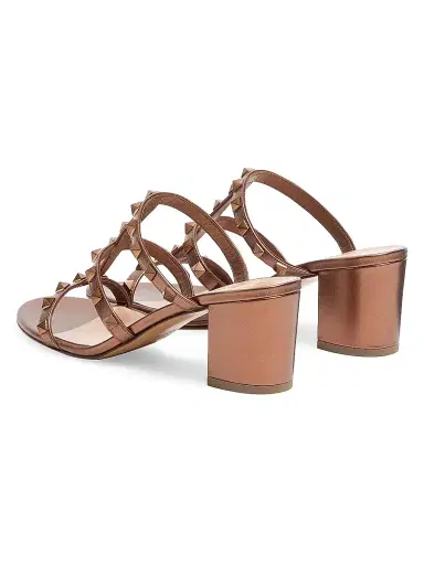 Valentino Garavani Women's Rockstud Calfskin Leather Slide Sandals 60MM - Bronze - Size 11.5 | Thumbnail 3