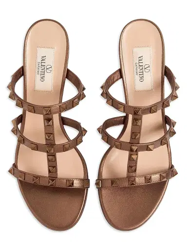 Valentino Garavani Women's Rockstud Calfskin Leather Slide Sandals 60MM - Bronze - Size 11.5 | Thumbnail 4