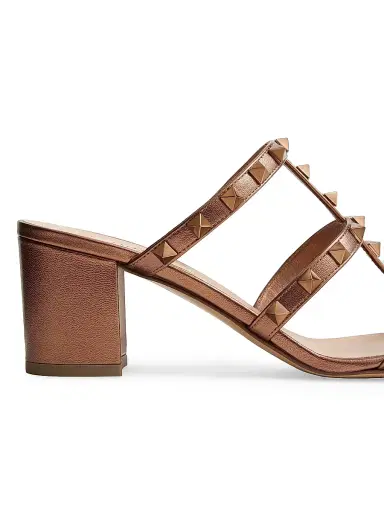 Valentino Garavani Women's Rockstud Calfskin Leather Slide Sandals 60MM - Bronze - Size 11.5 | Thumbnail 6