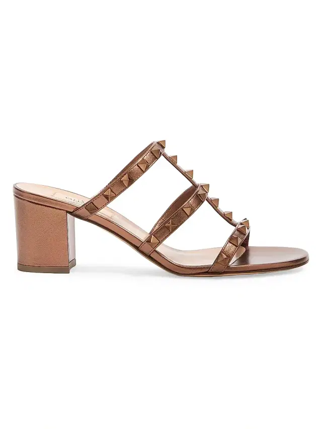 Valentino Garavani Women's Rockstud Calfskin Leather Slide Sandals 60MM - Bronze