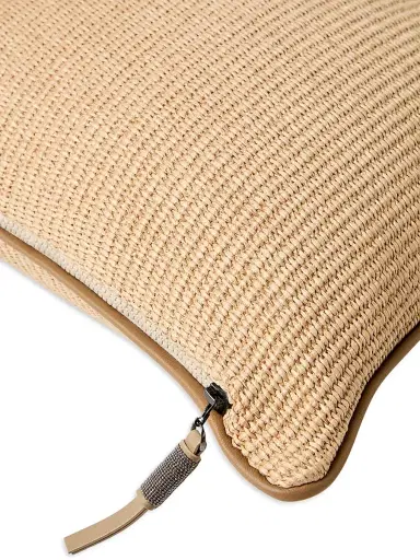 Brunello Cucinelli Raffia Effect Techno Cotton Cushion with Leather Piping | Thumbnail 3 Brunello Cucinelli Raffia Effect Techno Cotton Cushion with Leather Piping | Thumbnail 3