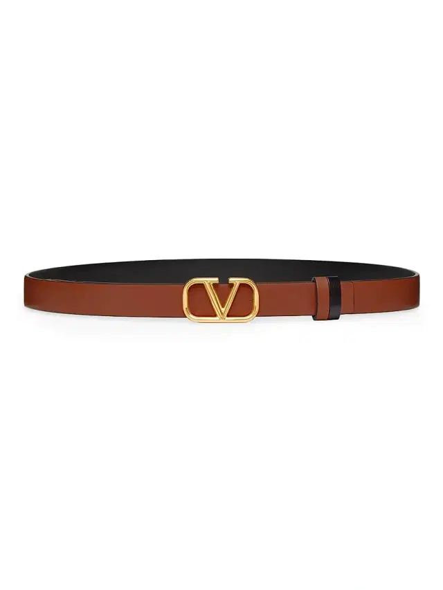 Women's Reversible Vlogo Signature Belt in Glossy Calfskin 20MM - Saddle Brown Black