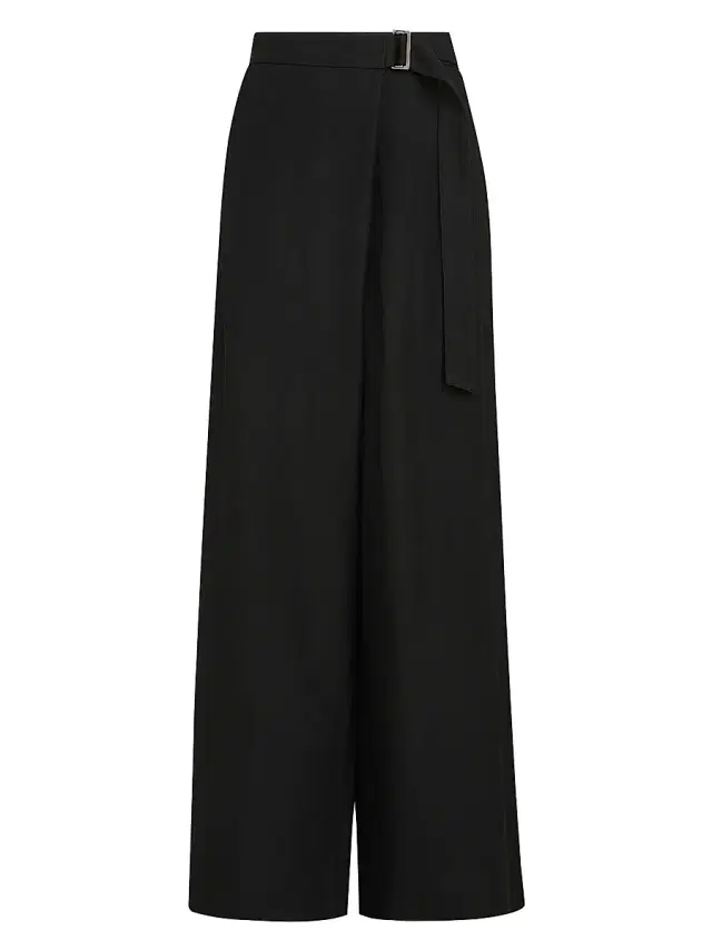 Brunello Cucinelli Women's Viscose and Linen Fluid Twill Sartorial Wrap Trousers - Black