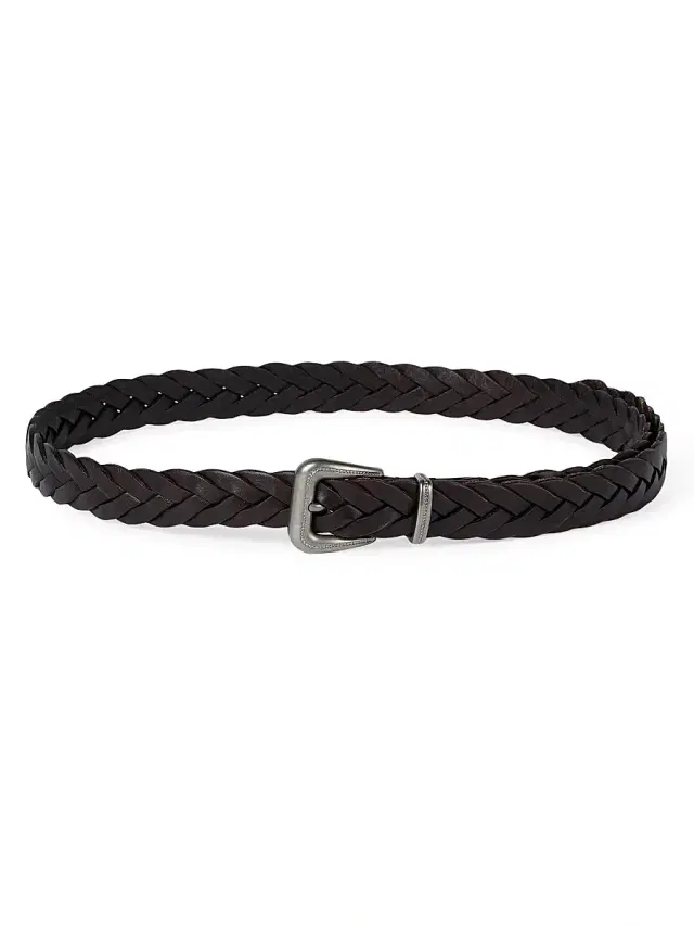 Brunello Cucinelli Women's Braided Leather Belt with Monili - Rust Brown