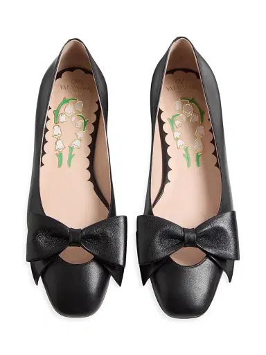 Valentino Garavani Women's Bowow Kidskin Ballerinas - Black | Thumbnail 5