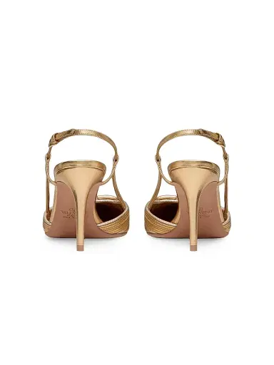 Valentino Garavani Women's VLogo Signature Metallic Slingback Pumps 80MM - Gold - Size 7 | Thumbnail 3 Valentino Garavani Women's VLogo Signature Metallic Slingback Pumps 80MM - Gold - Size 7 | Thumbnail 3