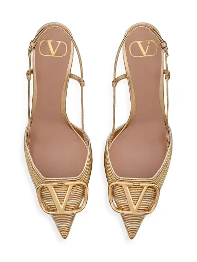 Valentino Garavani Women's VLogo Signature Metallic Slingback Pumps 80MM - Gold - Size 7 | Thumbnail 4 Valentino Garavani Women's VLogo Signature Metallic Slingback Pumps 80MM - Gold - Size 7 | Thumbnail 4