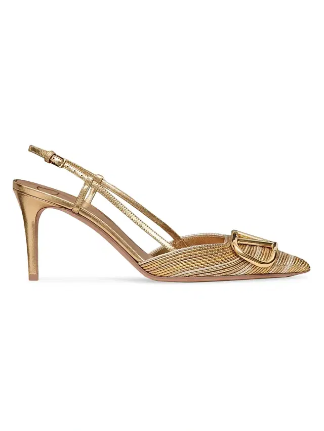 Valentino Garavani Women's VLogo Signature Metallic Slingback Pumps 80MM - Gold